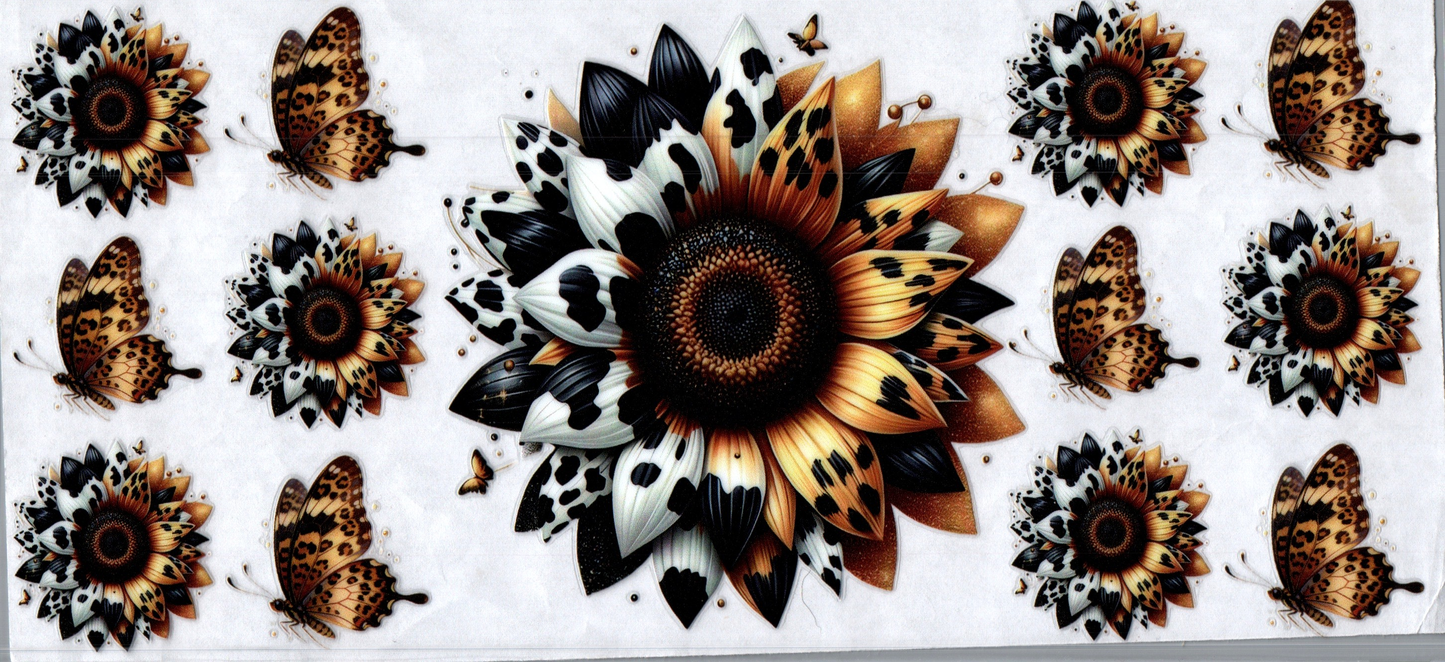 16oz Gold & White Cow Print Sunflower 148