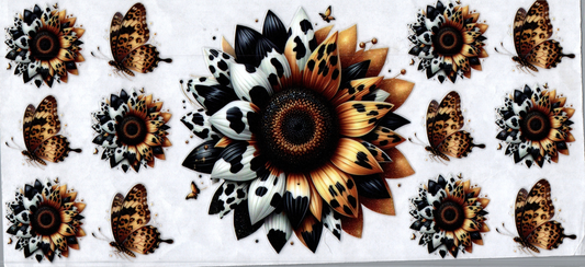 16oz Gold & White Cow Print Sunflower 148