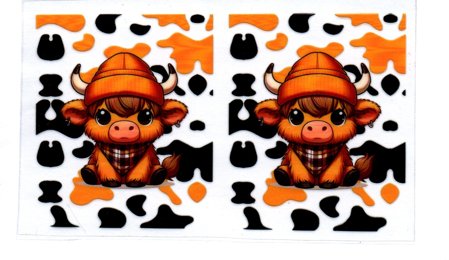 Highland Cow w/orange/black camo Spray Bottle Wrap 14B