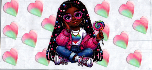 16oz Girl with braids and heart shirt kids