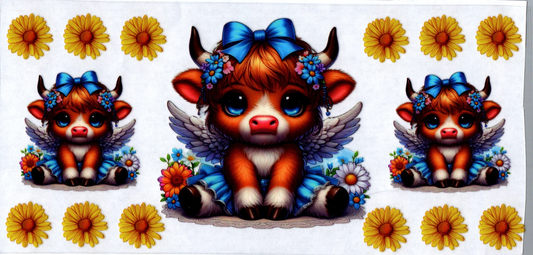 16 oz Baby Cow in blue dress & wings and sunflowers 15