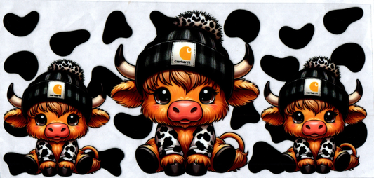 16 oz Girl Cow in b&W jacket & Beanie 150