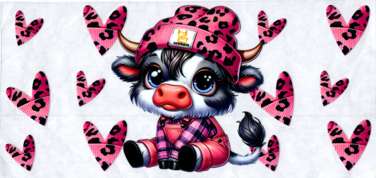 16 oz Pink Cowhartt Cow in overalls leopard print hearts 151