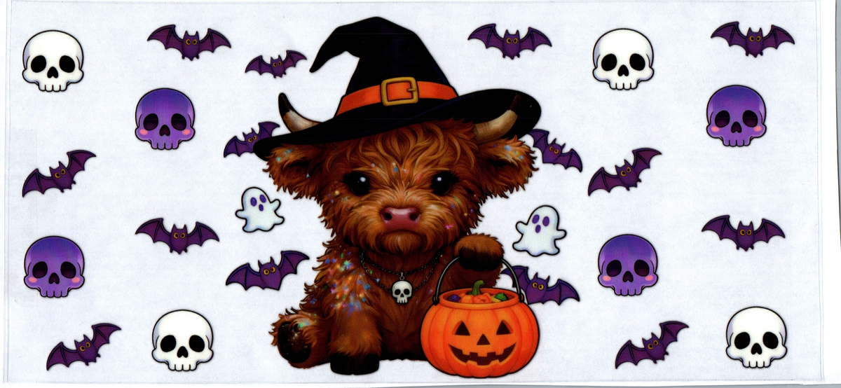 16oz highland cow witch bats & half skulls halloween 15
