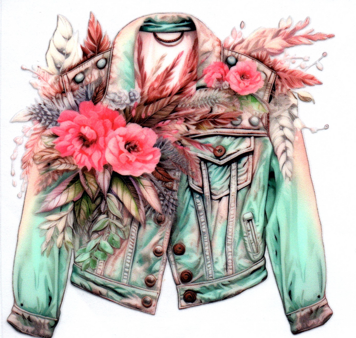 Jean Jacket w/pink flowers Single Decal 15