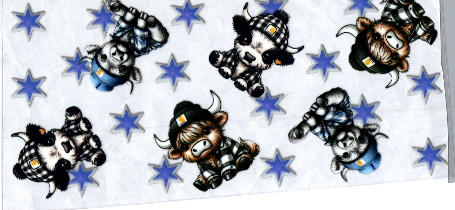 16 oz Cows in flannels and blue stars 155
