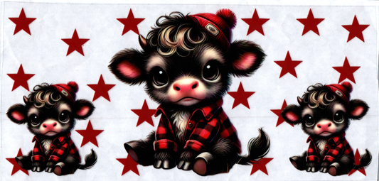 16 oz Cows in red flannels and red stars 156