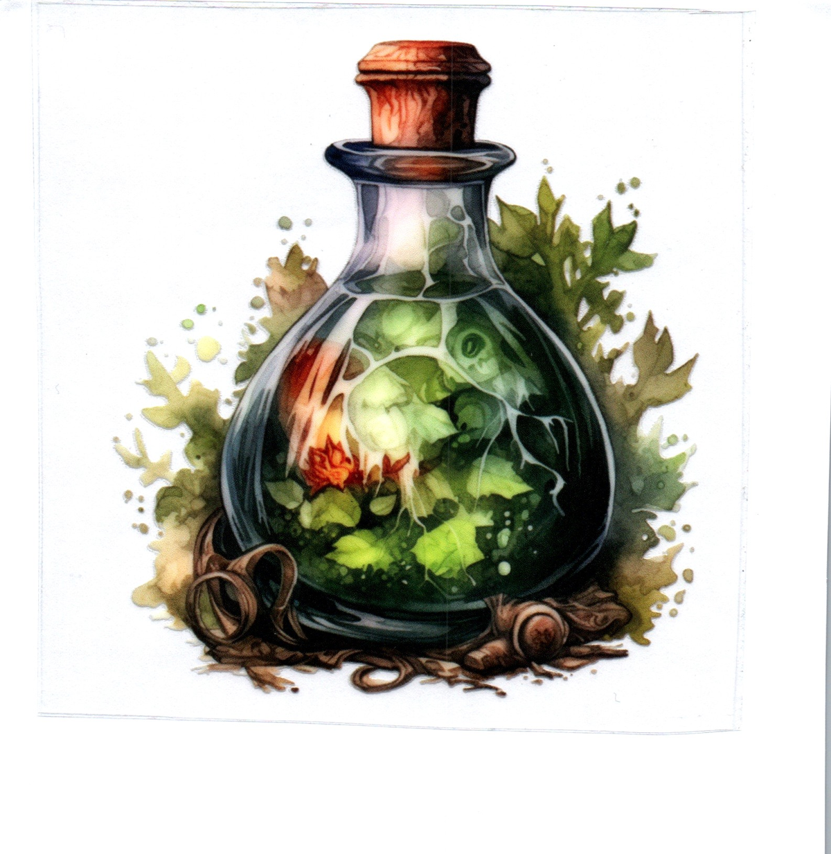 liquid bottle brown and green leaves Single Decal 158