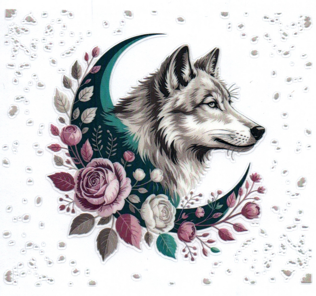 Wolf in moon w/flowers 15