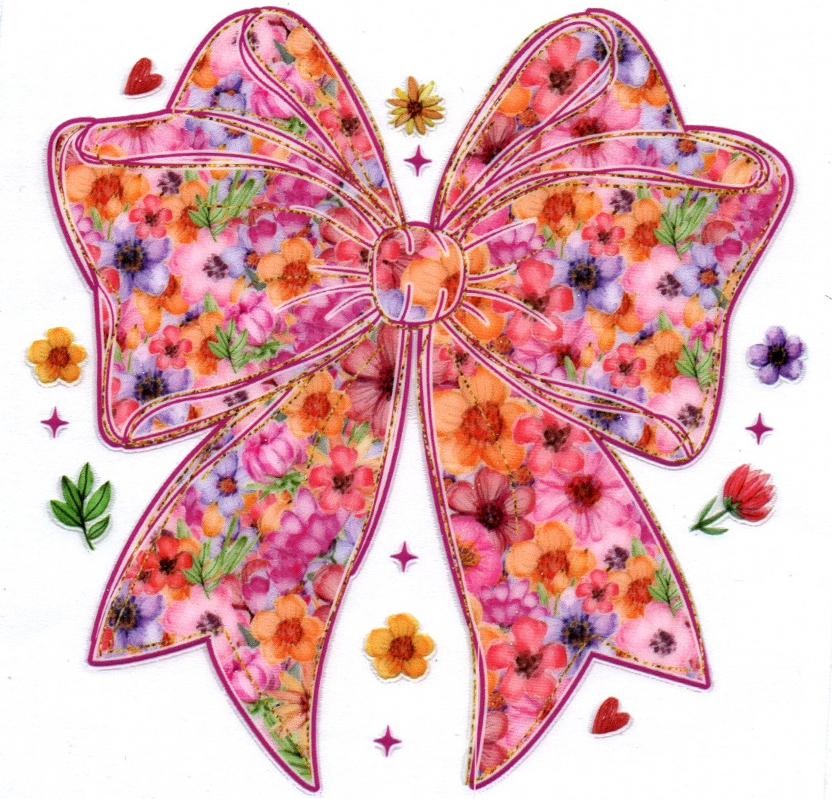Pink Bow w/multi-colored flowers Single Decal 1