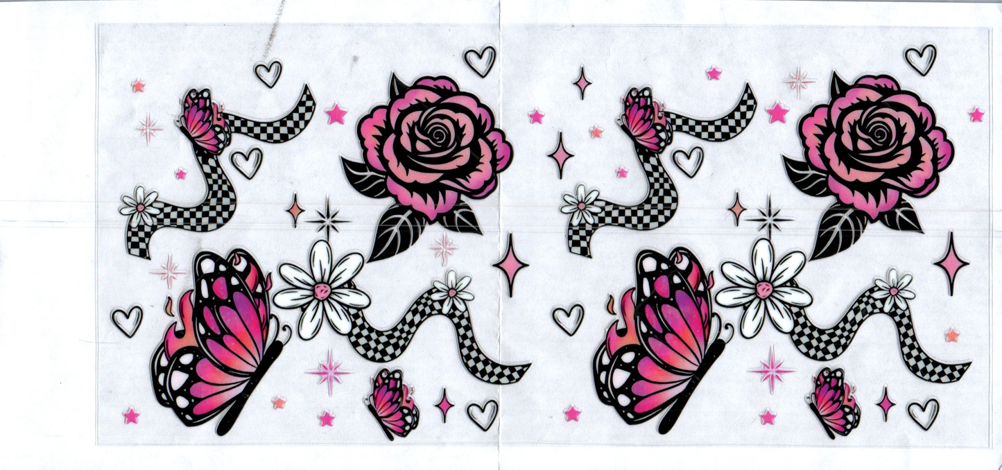 16 oz Pink flowers w/butterflies western 1