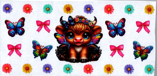 16 oz Baby Cow in black dress & rainbow wings and butterflies 16