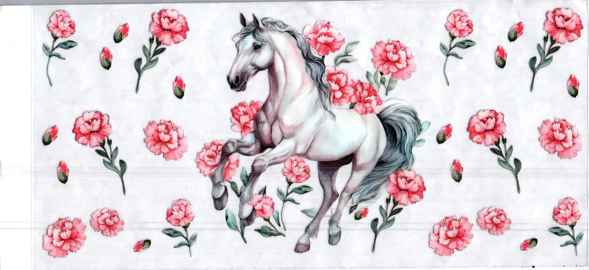 16 oz white horse reddish pink flowers misc 162
