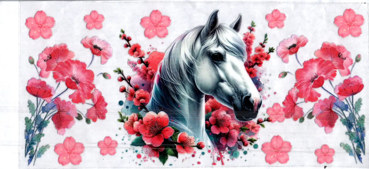 16 oz white horse head red flowers misc 163