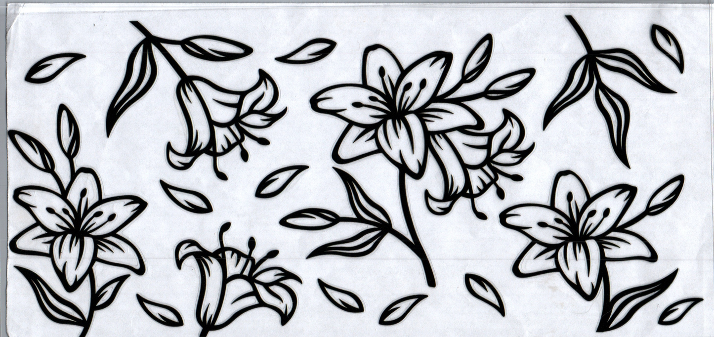 16oz Black Outline Flowers 164