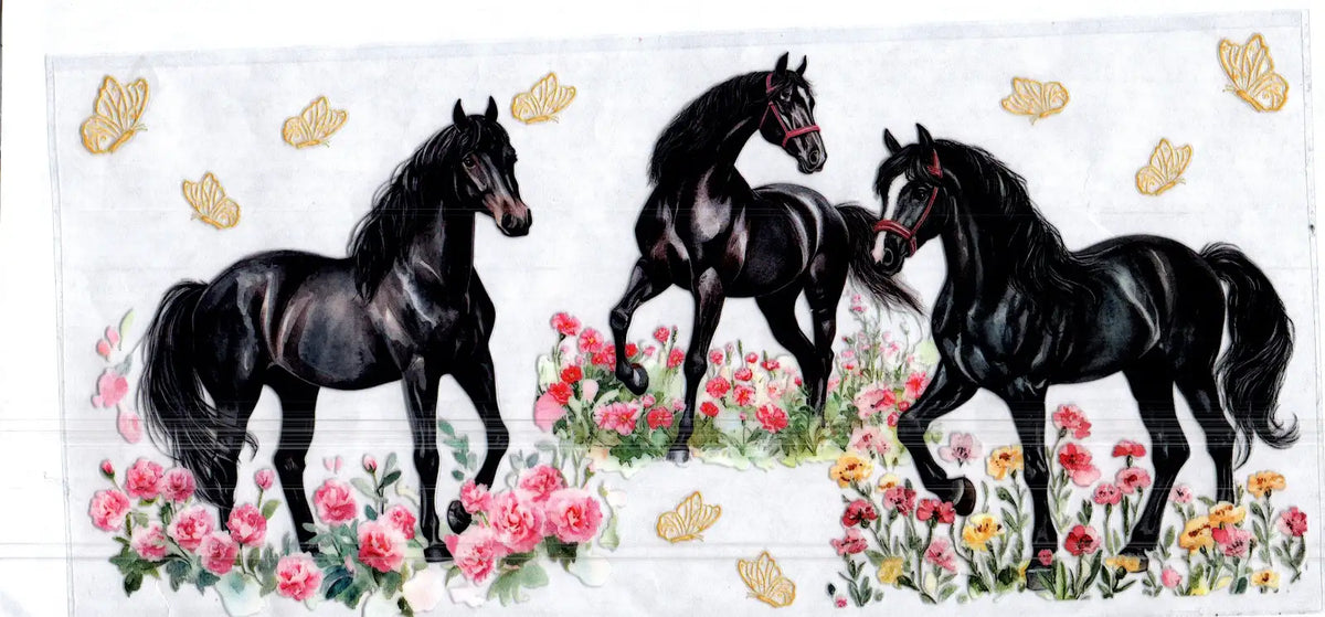 16 oz 3 black horses butterflies misc 164