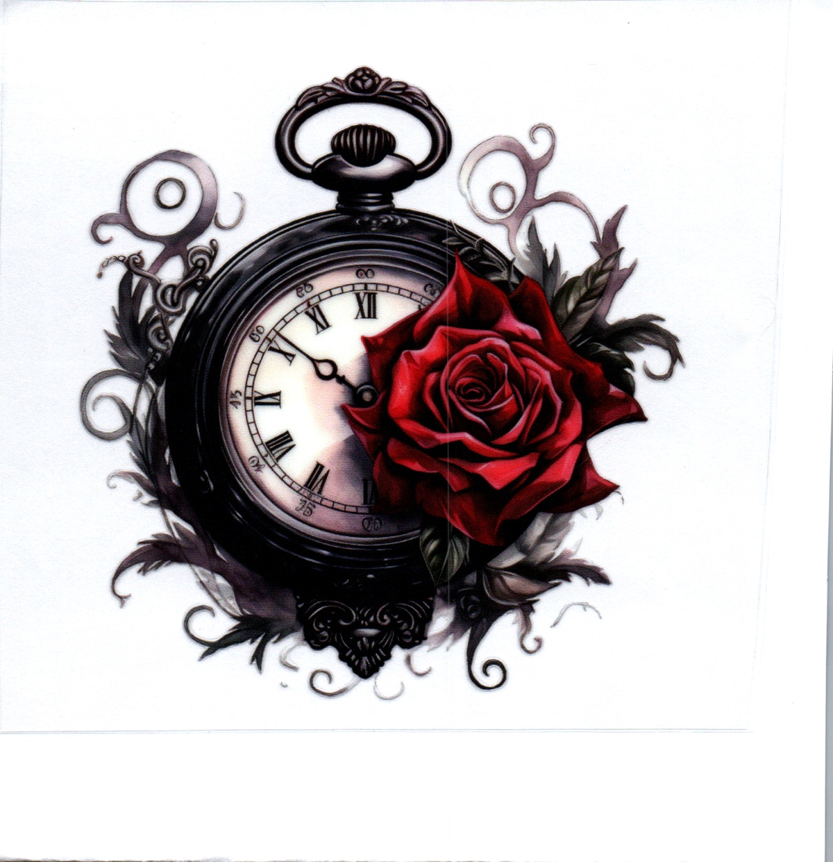 Pocket watch w/red rose Single Decal 164