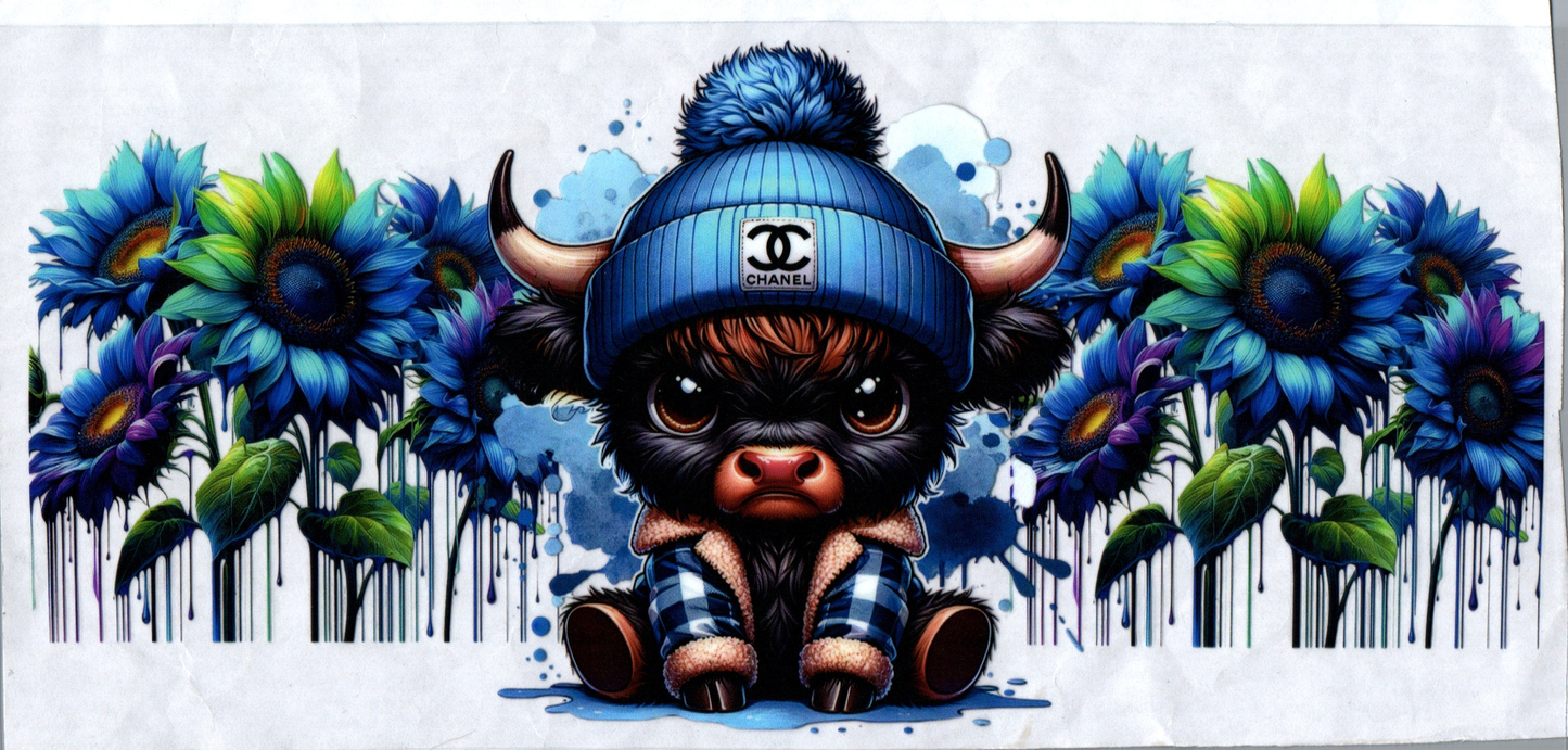 16 oz blue C/C beanie cow with B/G flowers 166
