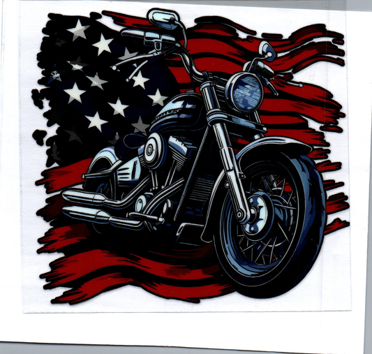 HD Black bike and flag Decal 16