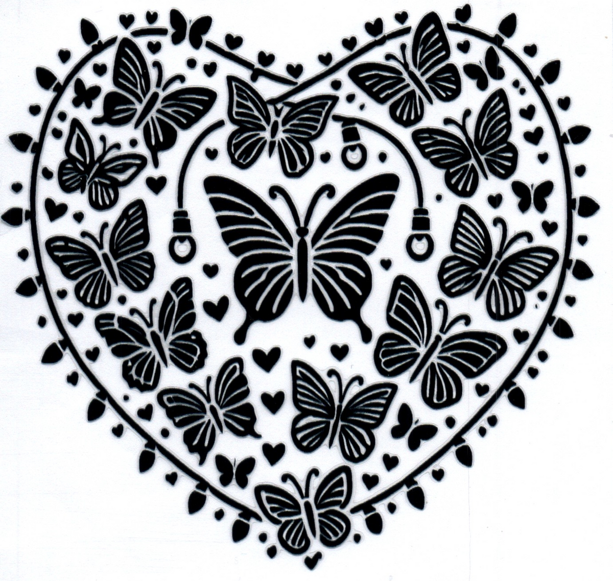 Black outline Heart with Butterflies 1 Single Decal
