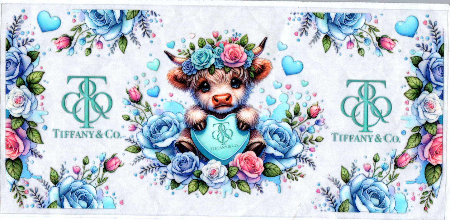 16 oz T&CO Tiff Blue & Pink flowers Cow 170
