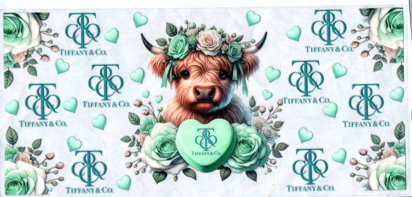 16 oz T&CO mint green & white flowers cow 173