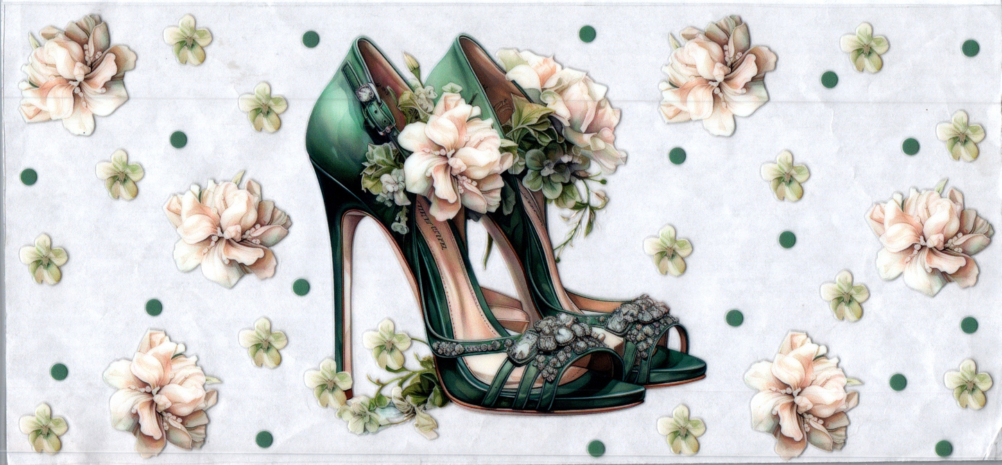 16oz Green High Heels w/Flowers 173