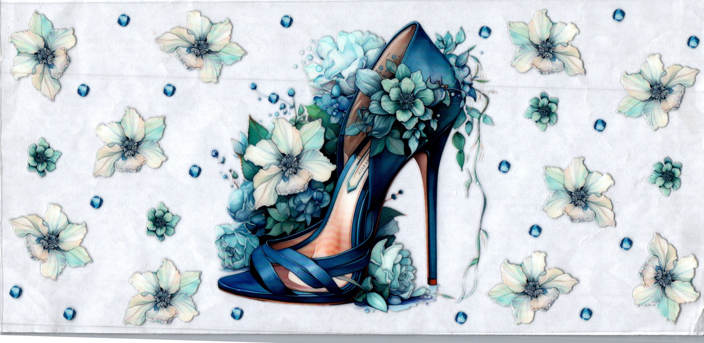 16oz Blue High Heels w/Flowers 174