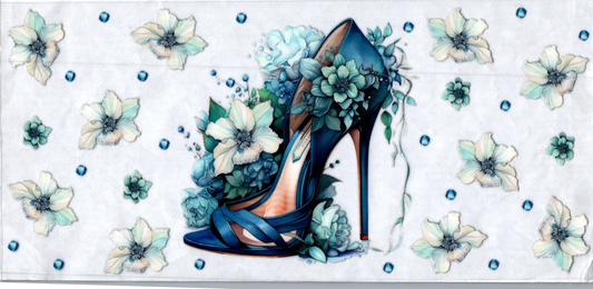 16oz Blue High Heels w/Flowers 174