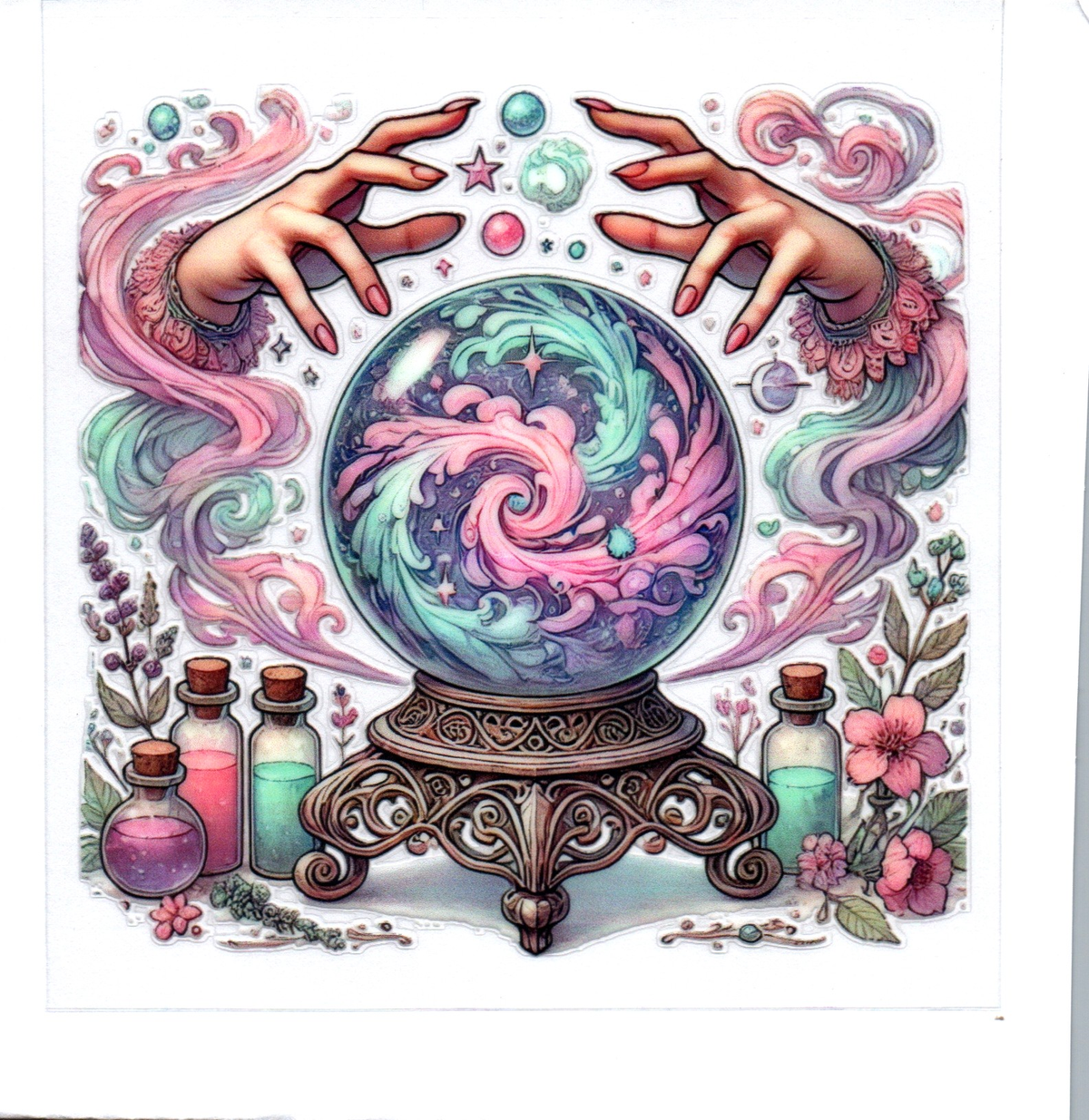 pink green swirl smoke crystal ball Single Decal 179