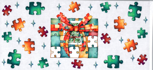 16 oz teal/brown puzzle pieces 18