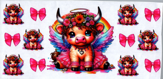 16 oz Baby Cow with horns & rainbow and wings 18