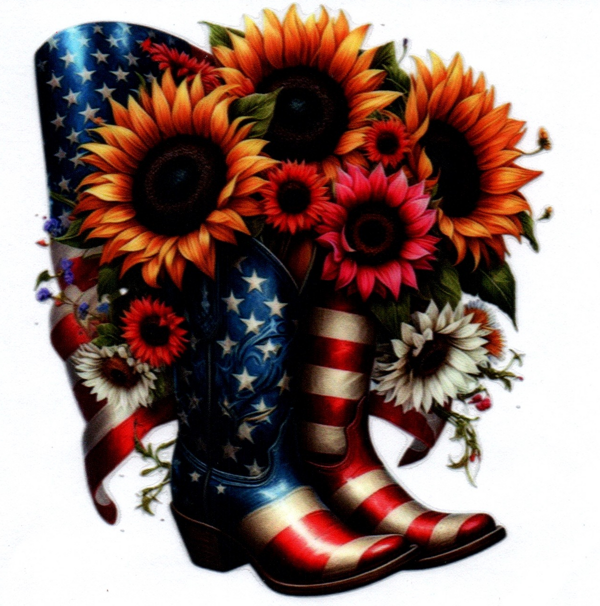 RWB Boots/Flag Sunflowers Single Decal 18