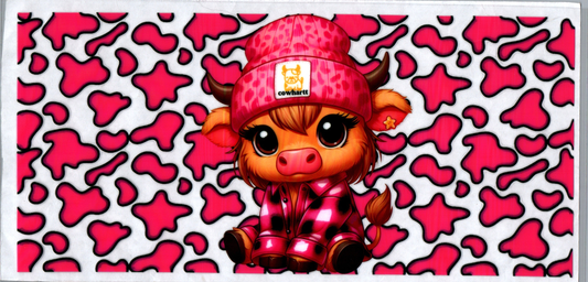 16 oz Pink flannel & beanie cow w/pink spots 183