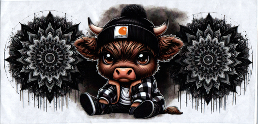 16 oz Brown cow in jacket with black & gray Mandela's 184