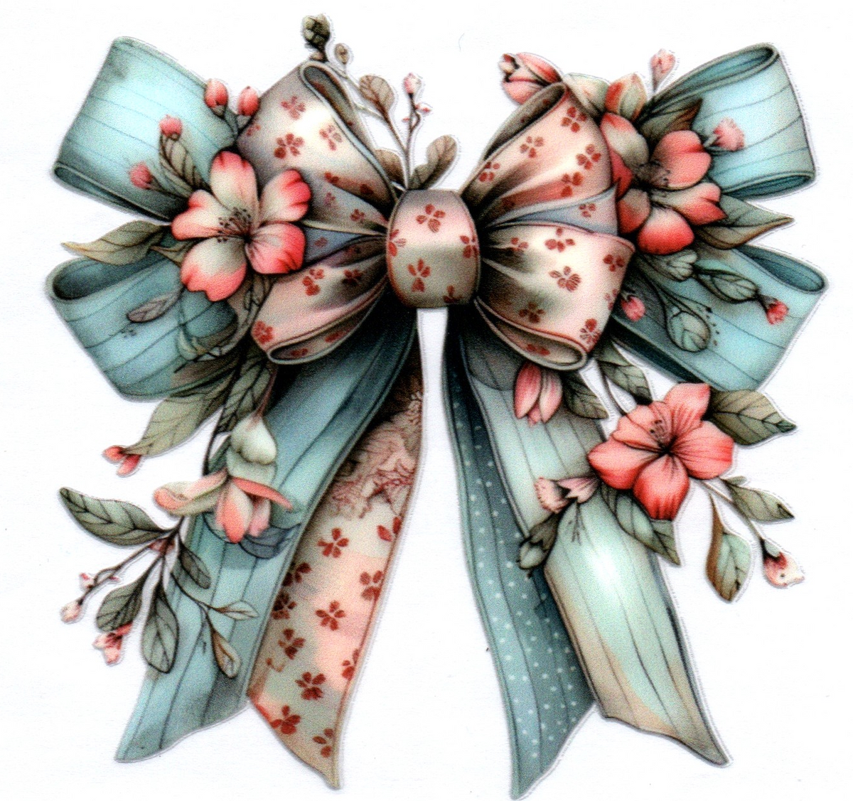Blue/White Bow w/ flowers Single Decal 18