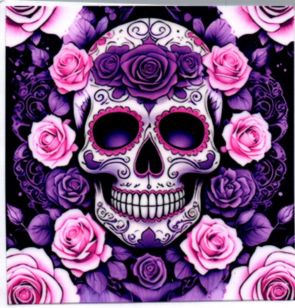 Day of the Dead Full Skull w/Roses Single Decal 18