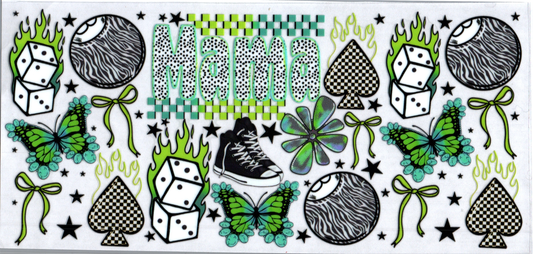 16oz Green/Black/White Mama with dice & 8ball