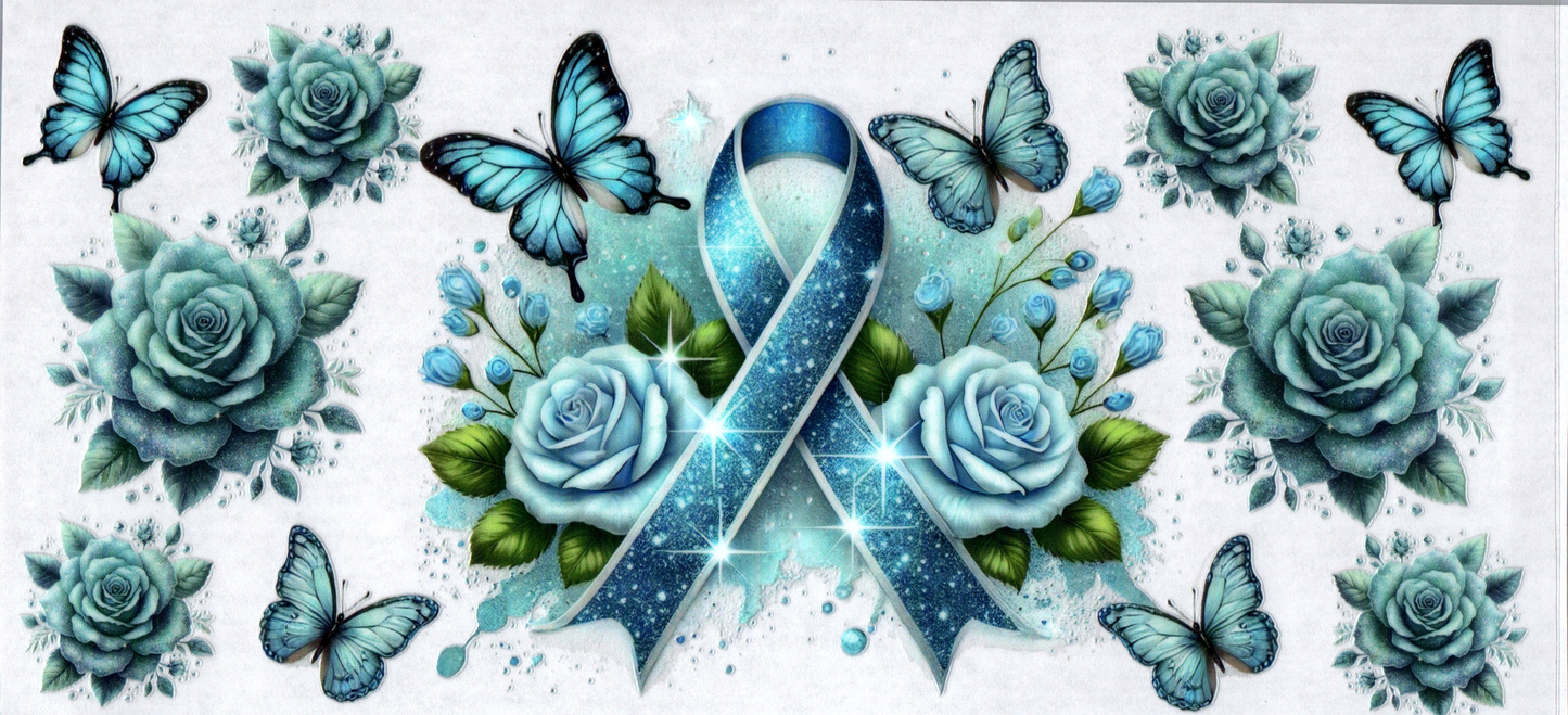16 oz teal ribbon w/ flowers 19