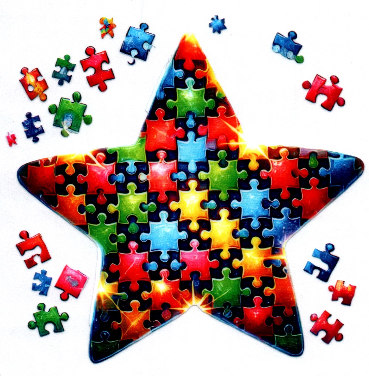 Star 1 filled with puzzle pieces Autism Single Decal 19