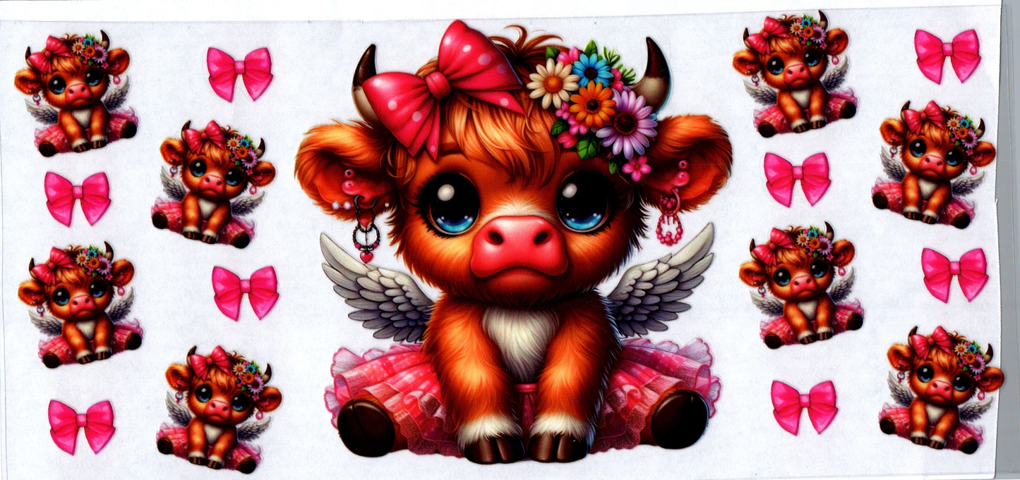 16 oz Baby Cows in pink dress with flowers in hair 20