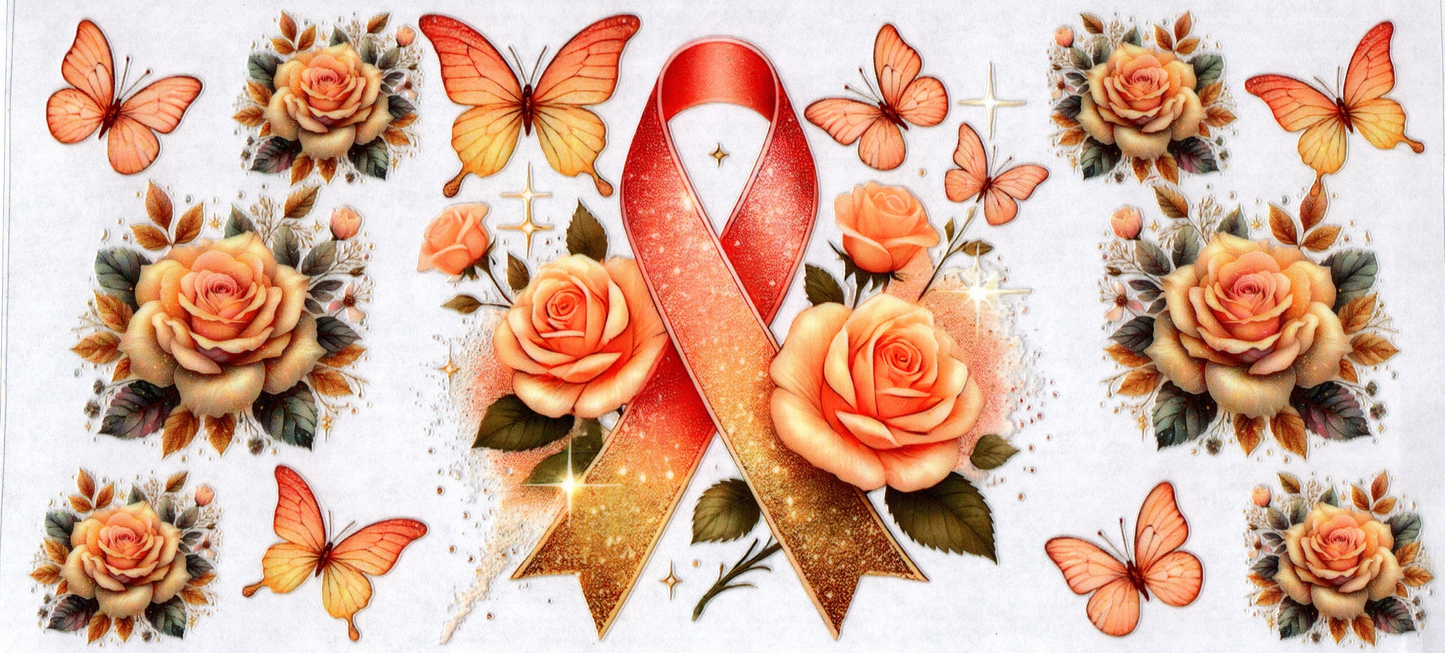 16 oz orange ribbon w/ flowers 20