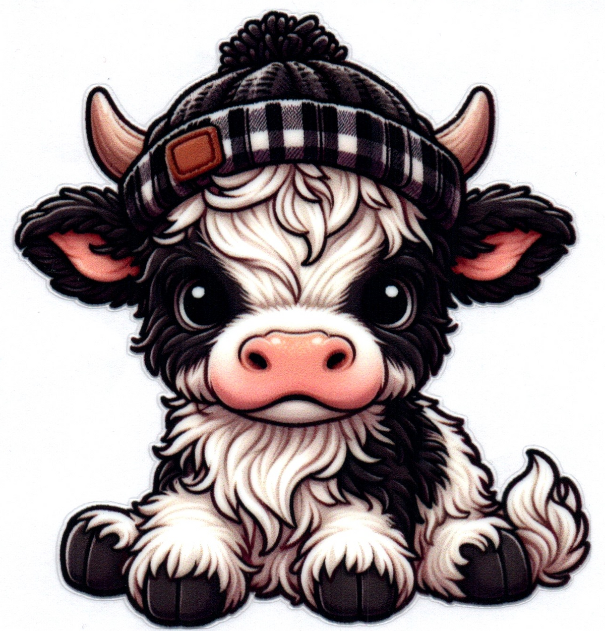 Black and white cow w beanie Misc. Single Decal 20