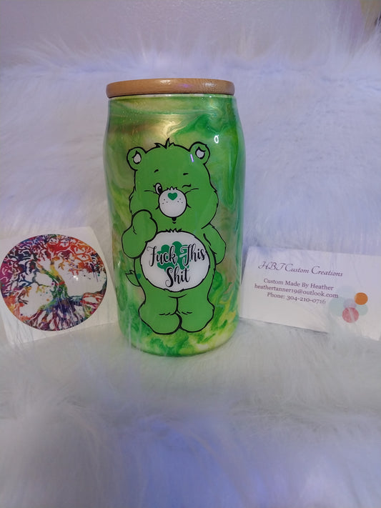 12 Oz Swear Bear F#ck this Shit Glass Tumbler GLOWS