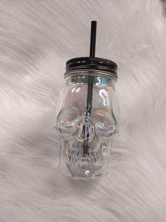 Custom Glass Skull Made to order Cup w/Straw