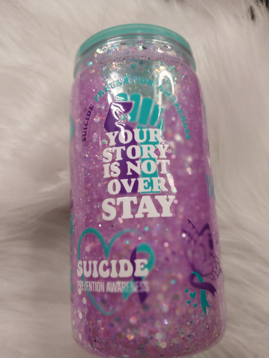 16 oz Suicide Awareness Plastic Snow Globe Tumbler