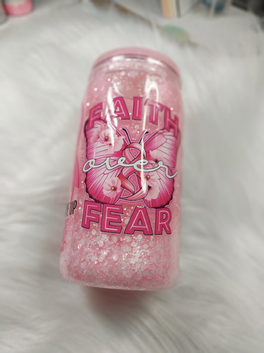 16 oz Cancer Awareness Plastic Snow Globe Tumbler