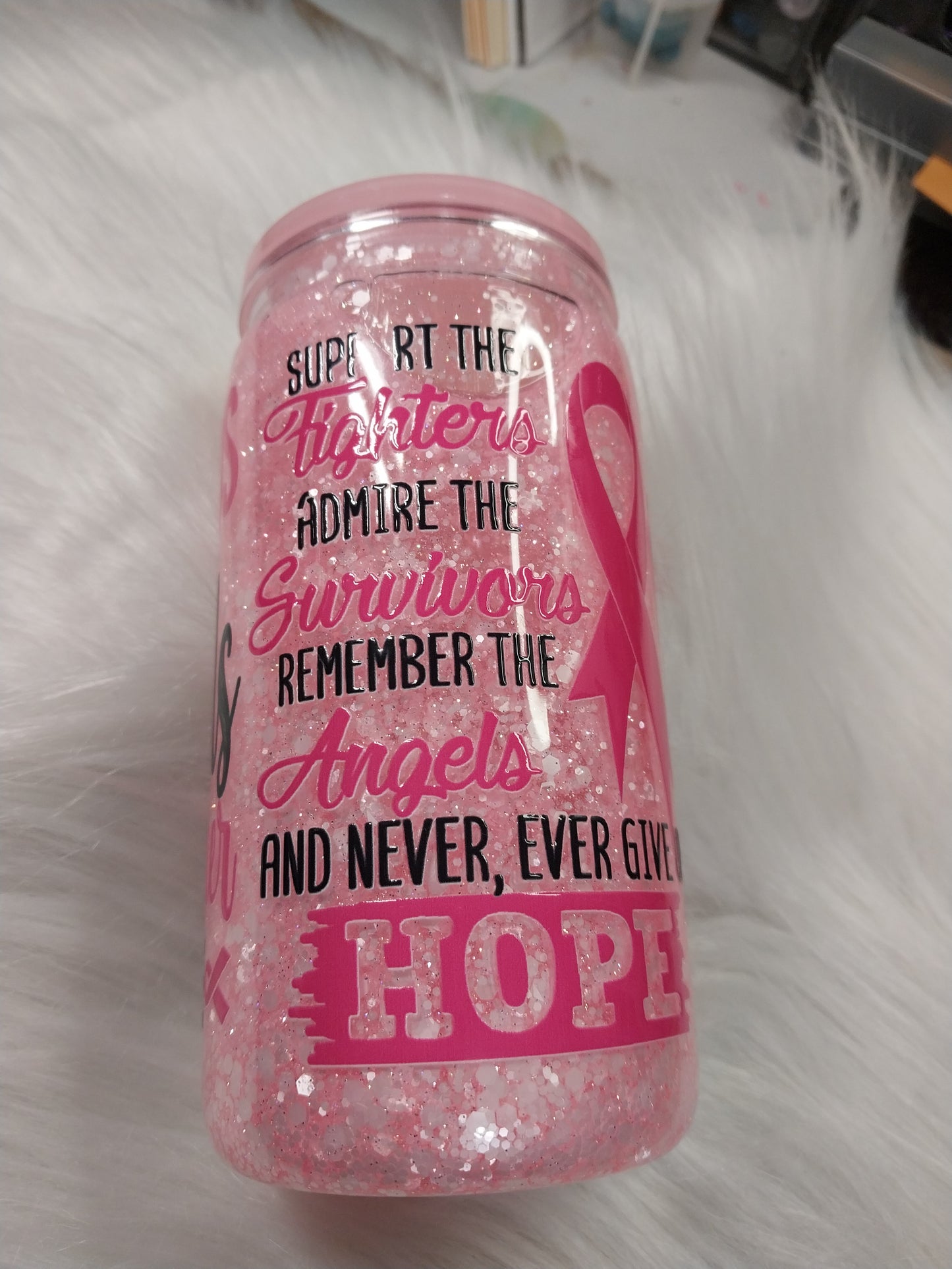 16 oz Cancer Awareness Plastic Snow Globe Tumbler