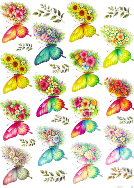 Colorful Butterflies w/ Flowers Element