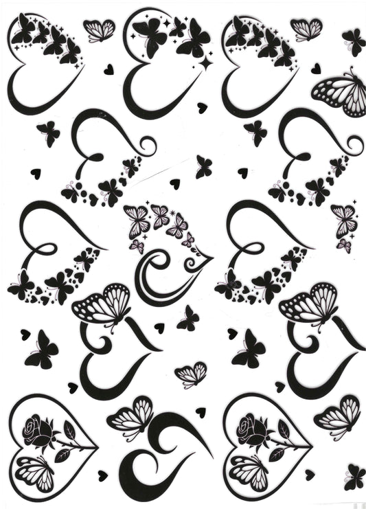 Black Heart Outline w/ Butterflies Element